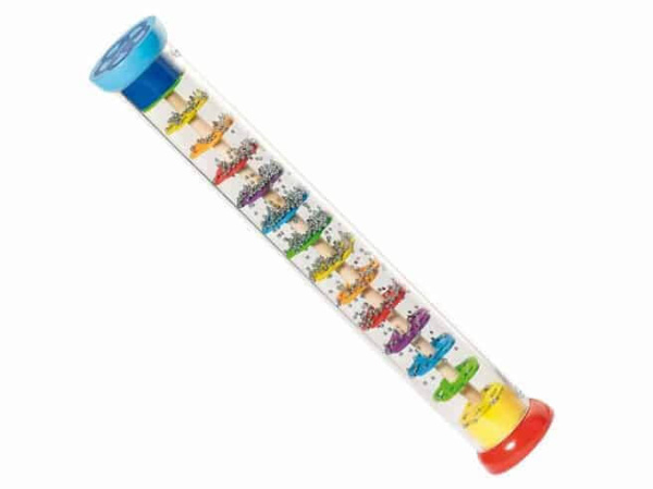 Bunt gestaltetes Regenmacher Spielzeug aus Holz für kindgerechtes Spielen und Lernen.